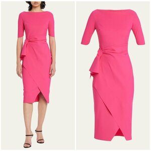 CHIARA BONI LA PETITE ROBE Mimmaly Side-Knot Sheath Faux Wrap Dress FUSCHIA $695